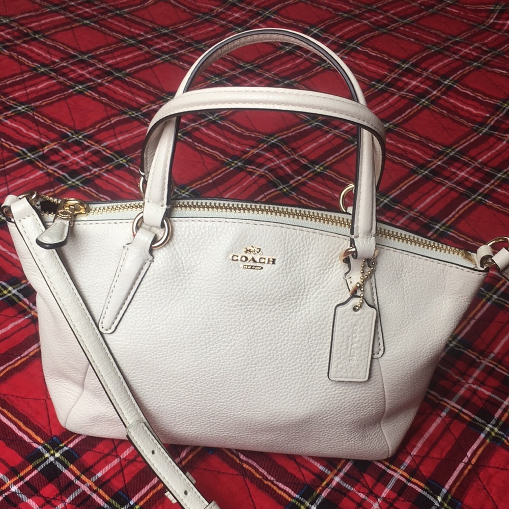 Coach Mini Kelsey Satchel Crossbody Shoulder Purse Hand Bag Cream Leather